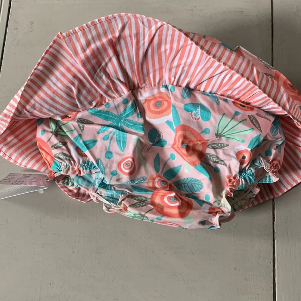 Ruffle Butts Seaside Coral Stripe Diaper Cover NWT size 6-12m
